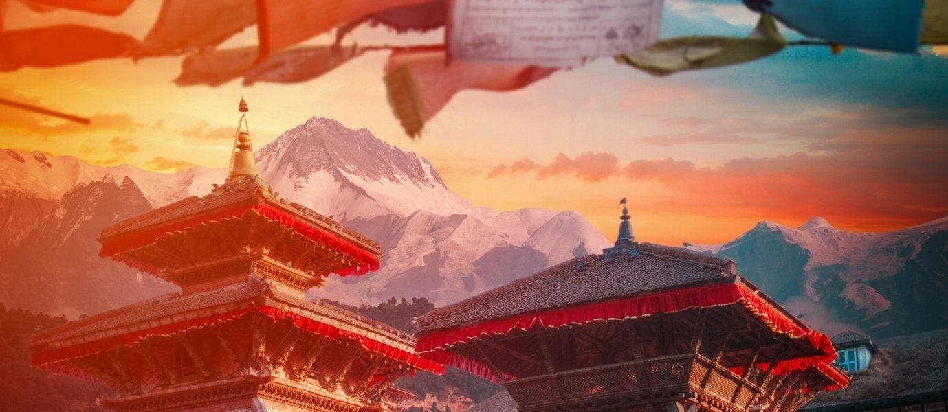 Tempel, Dschungel und Bergpanorama 