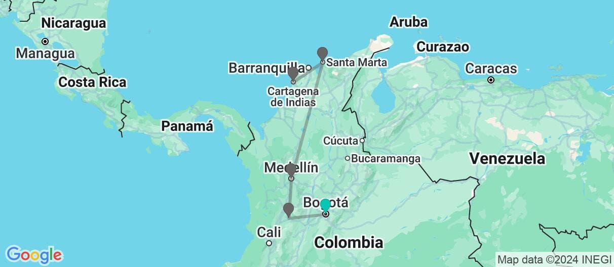 Map of Encantos Coloniales & Costa Caribeña