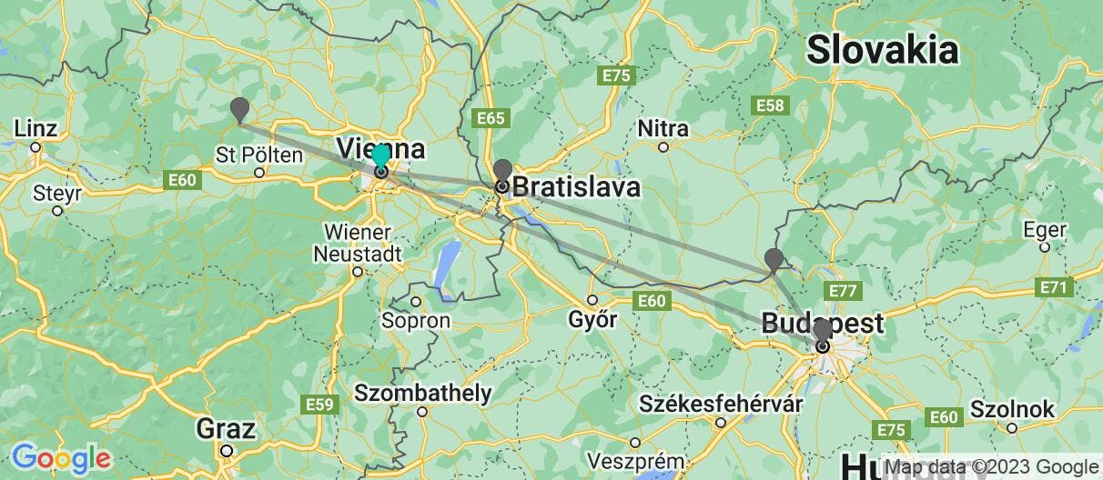 Map of Festive Season Cruise on the Danube River