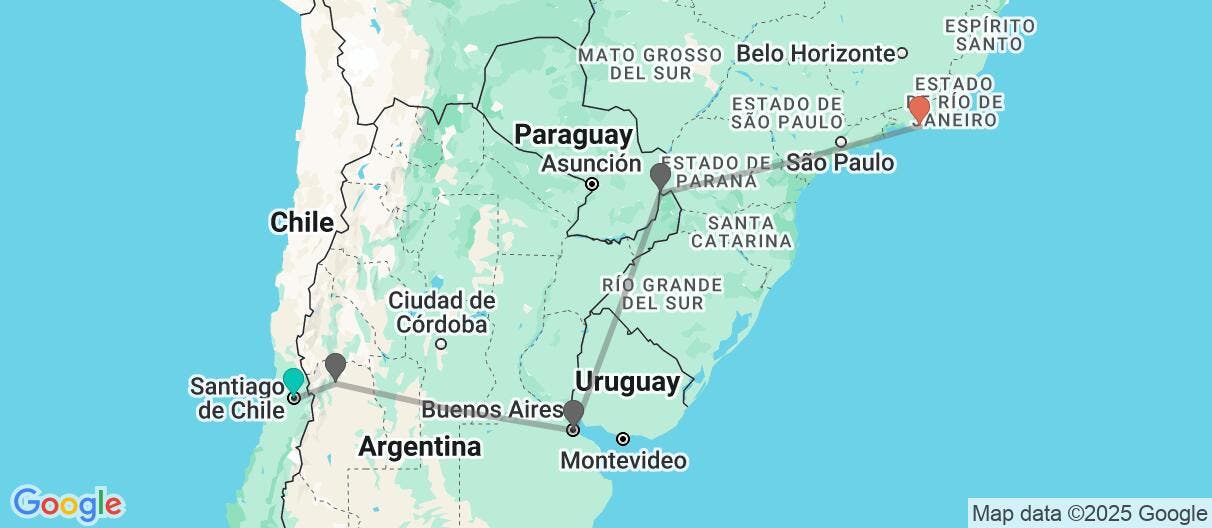 Map of Capitales latinas y viñedos de Mendoza