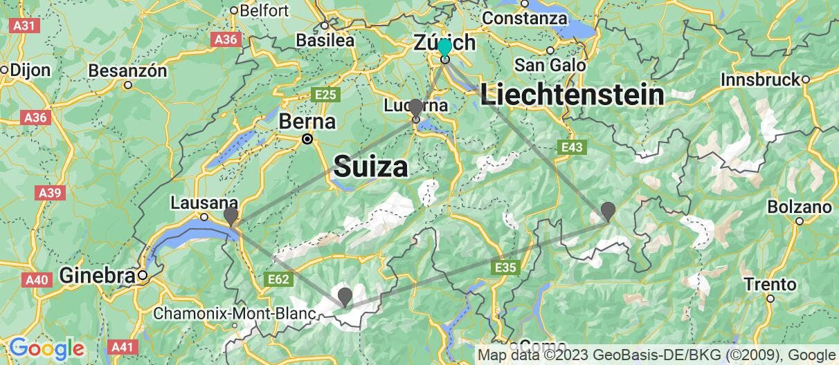 Map of Aventura en tren por los Alpes 