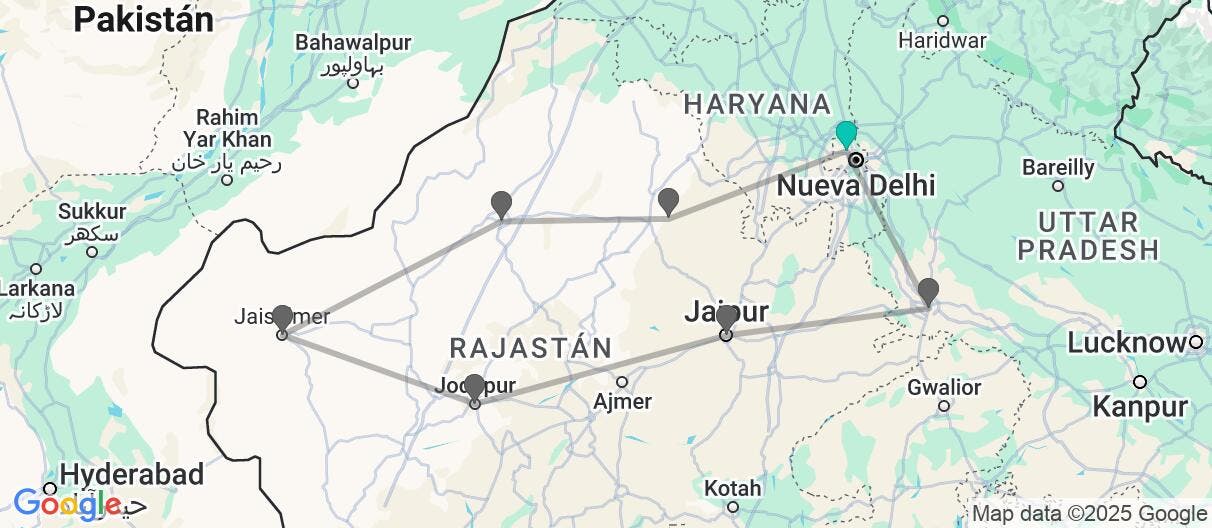 Map of Palacios y desiertos de Rajastán 