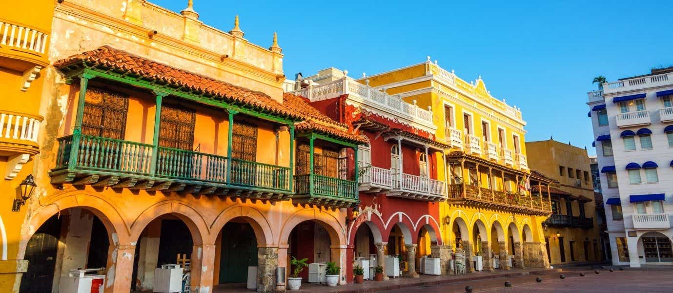 Historic and colorful colonial buildings in the center of Cartagena