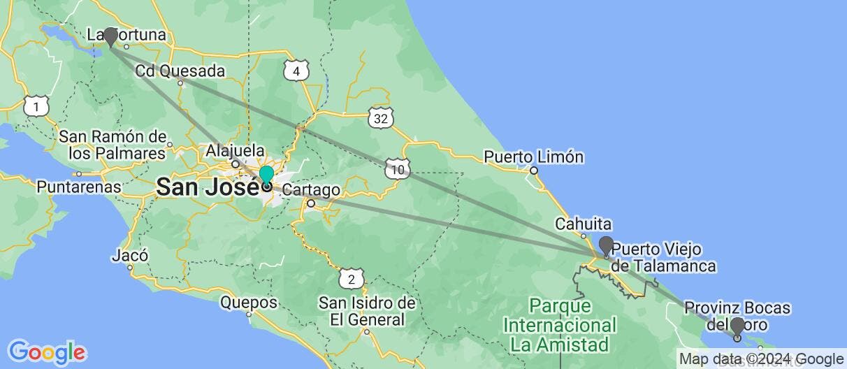 Map of Arenal, Puerto Viejo & Bocas del Toro