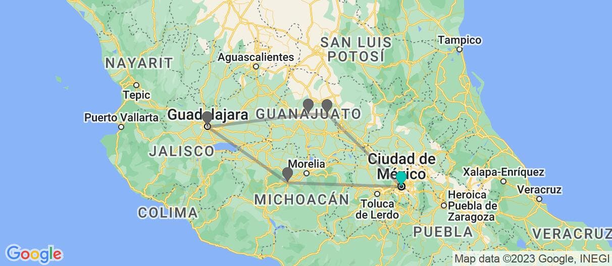 Map of Ciudades coloniales y Altiplano Central