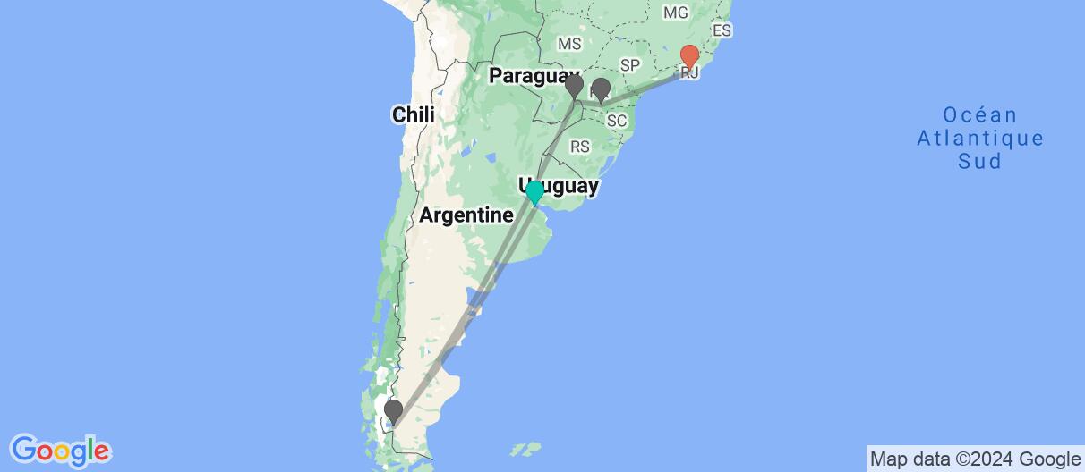 Map of Buenos Aires, Iguazú, El Calafate et Rio