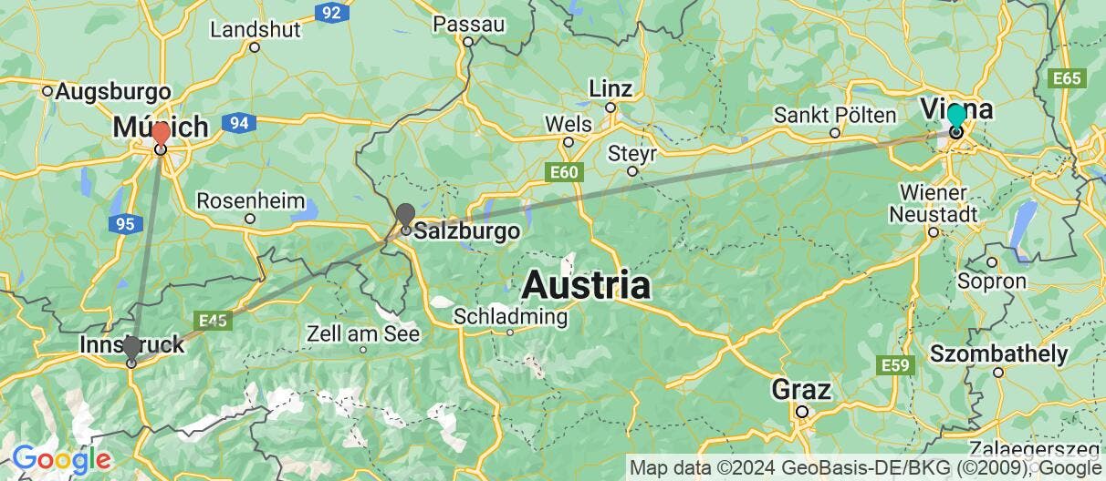 Map of Viena, Alpes y Múnich autoguiado