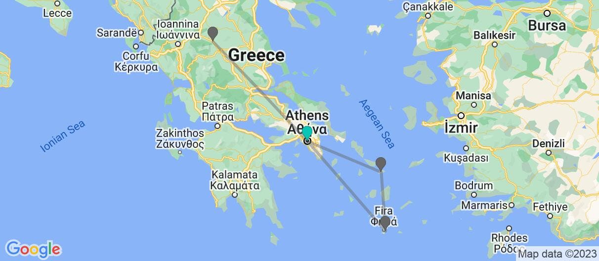 Map of Ancient Ruins, Mykonos & Santorini
