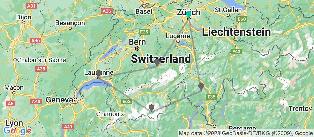 Map of Escorted Alps and Cities of Switzerland