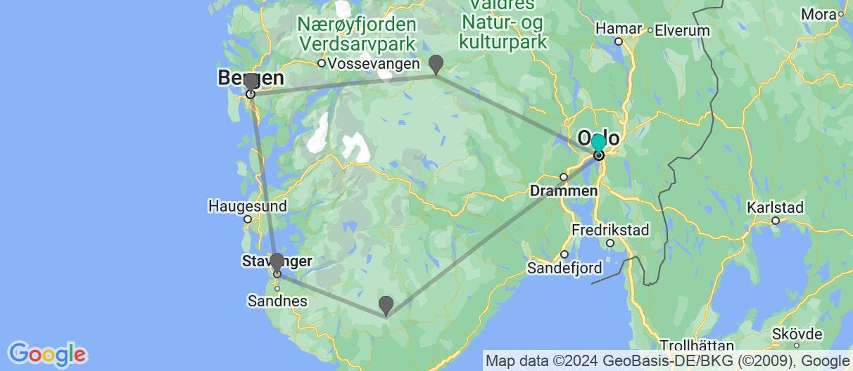 Map of Nordic Paradise: Fjords & Railway Journey