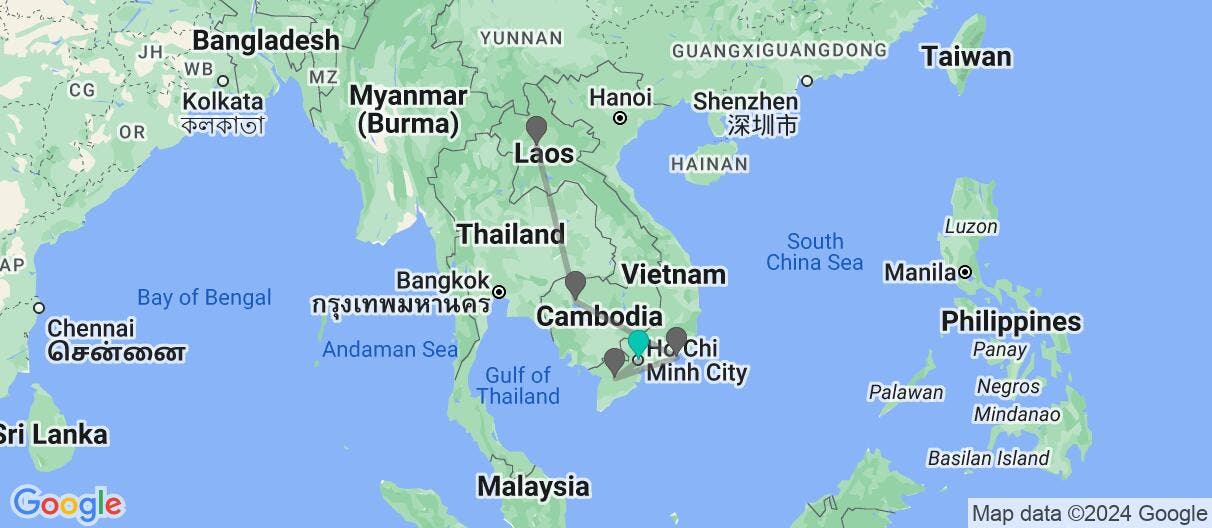 Map of Mekong Cruise, Khmer Temples & Laos