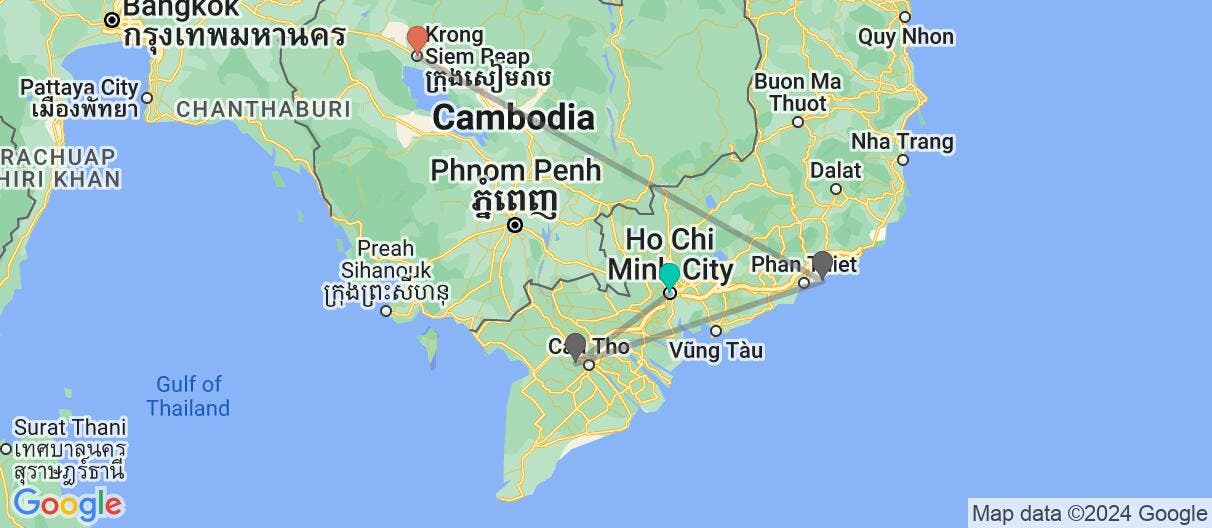 Map of Mekong Delta Cruise & Khmer Temples