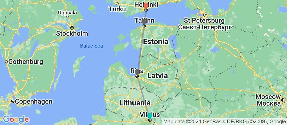 Map of Adventure Through the Baltics & Helsinki