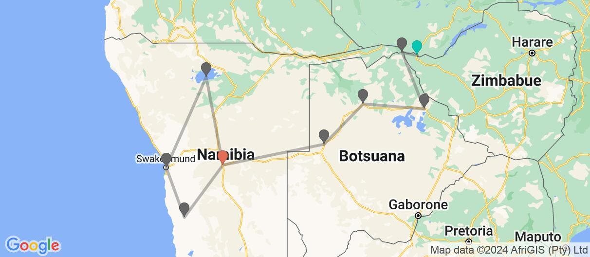 Map of Safaris, Delta del Okavango y Cataratas