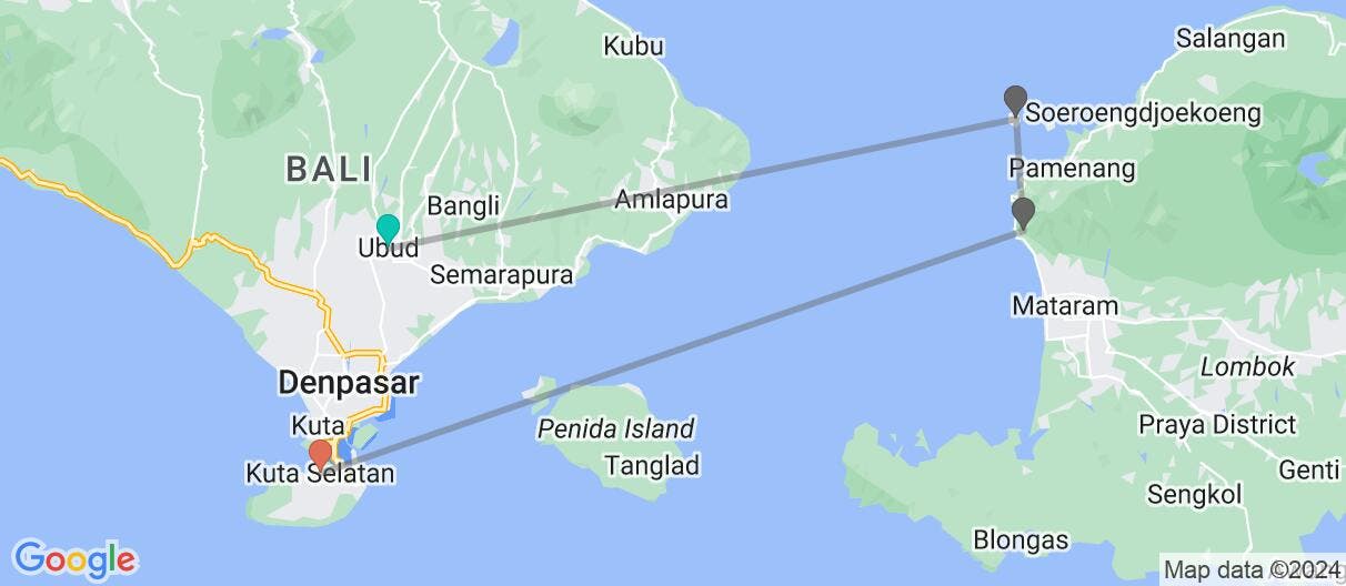 Map of Bali, Lombok & Gili Trawangan