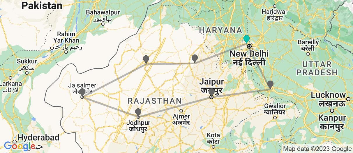 Map of Palaces & Deserts of Rajasthan