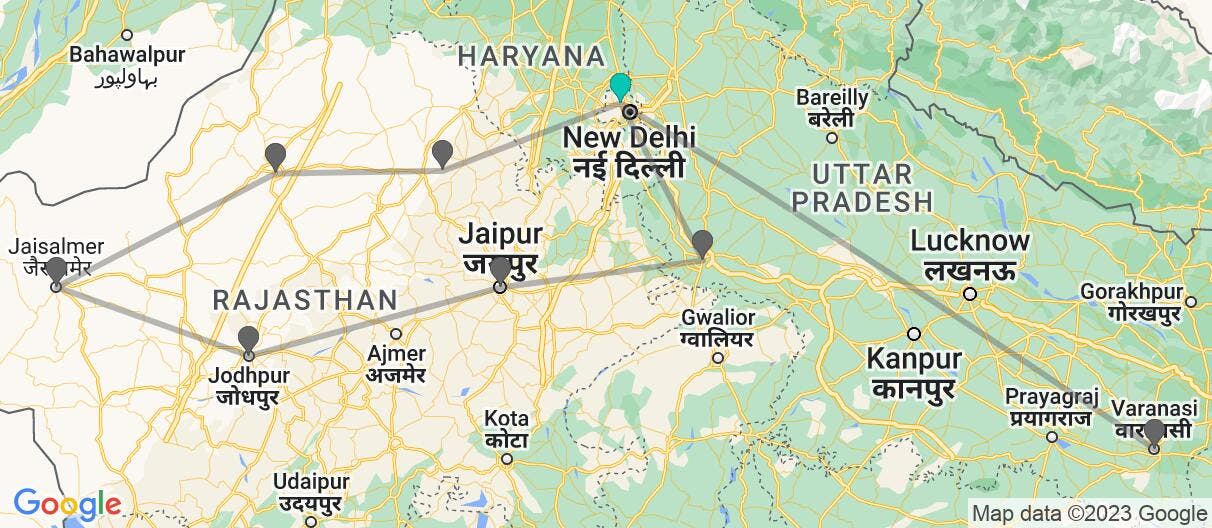 Map of Palaces of Rajasthan & Ganges of Varanasi
