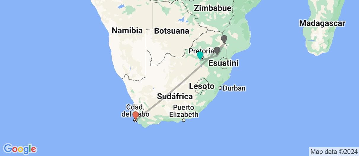 Map of Safari en Kruger y Ciudad del Cabo