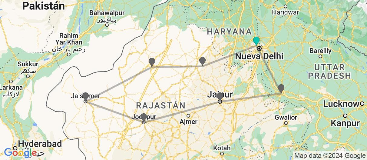 Map of Palacios y desiertos de Rajastán 