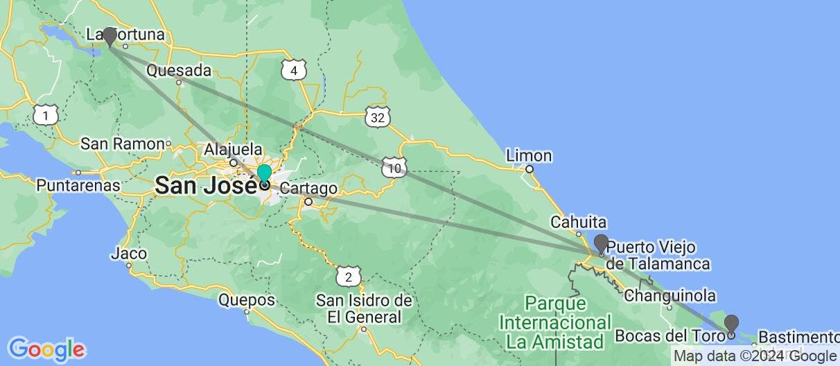 Map of Arenal, Puerto Viejo & Bocas del Toro