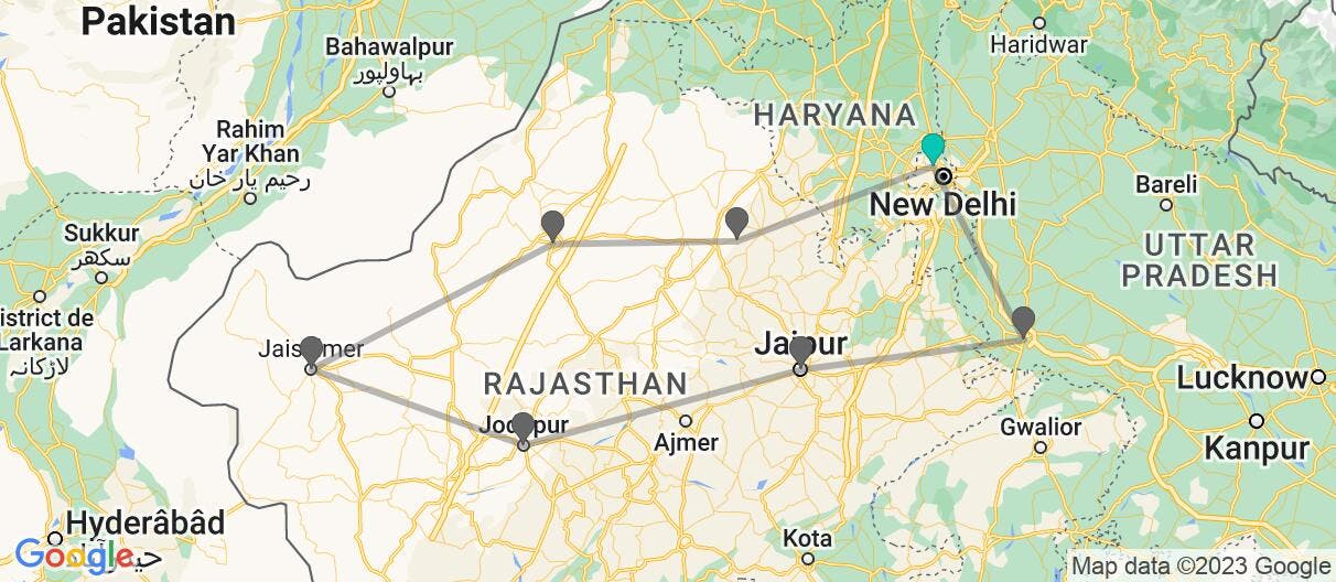 Map of Palais & déserts du Rajasthan