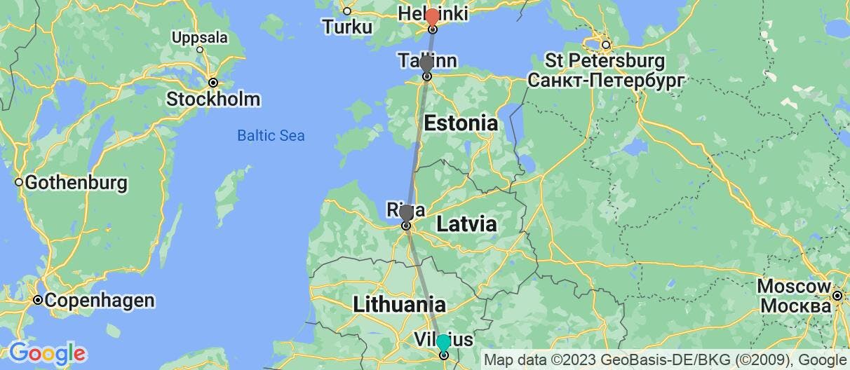 Map of Magical Baltic Capitals & Helsinki