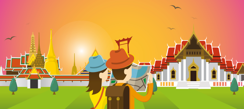 ilustración viajeros en Tailandia