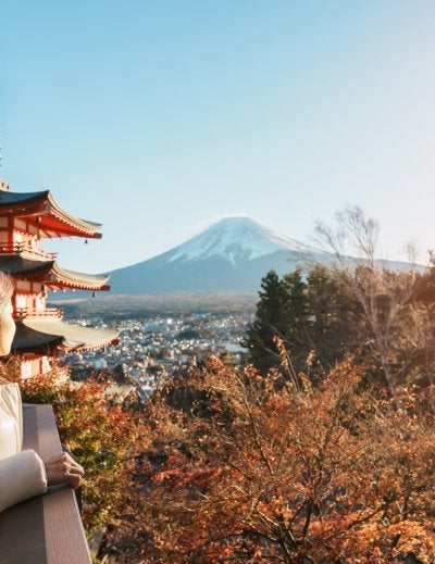 Woman tourist with mount fuji