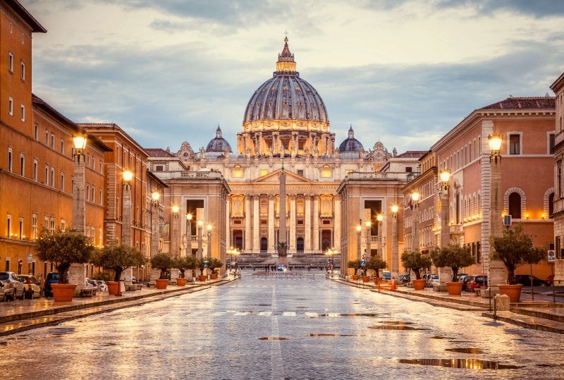 St. Peter's Basilica in the evening from Via della Conciliazione