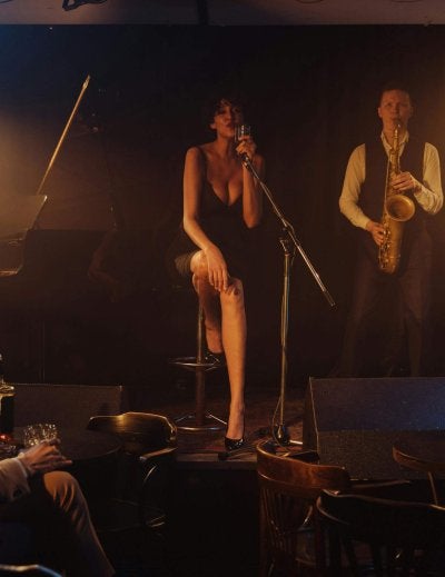 Jazz musicians and singer live on stage in Barcelona