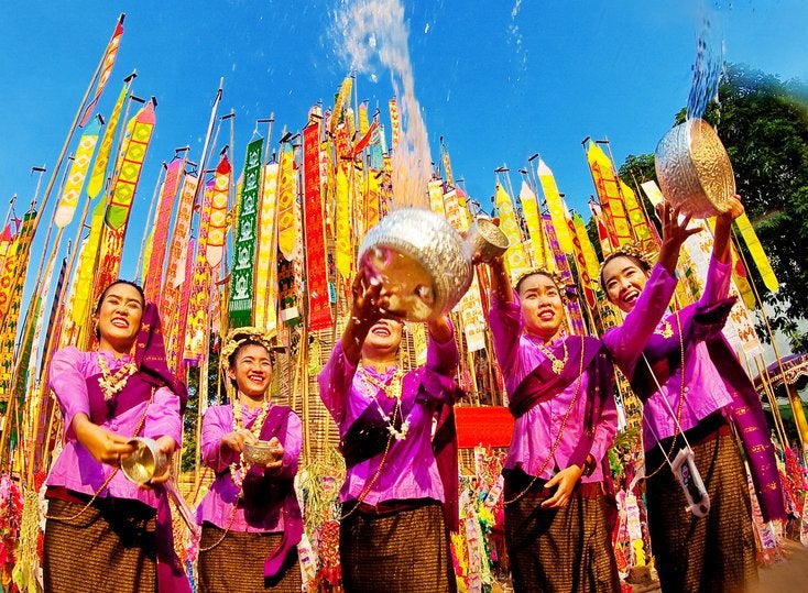The beautiufl woman thai people celebrate Songrkan Festival