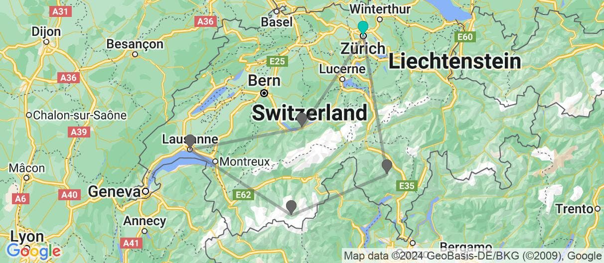 Map of Escorted Alps and Cities of Switzerland