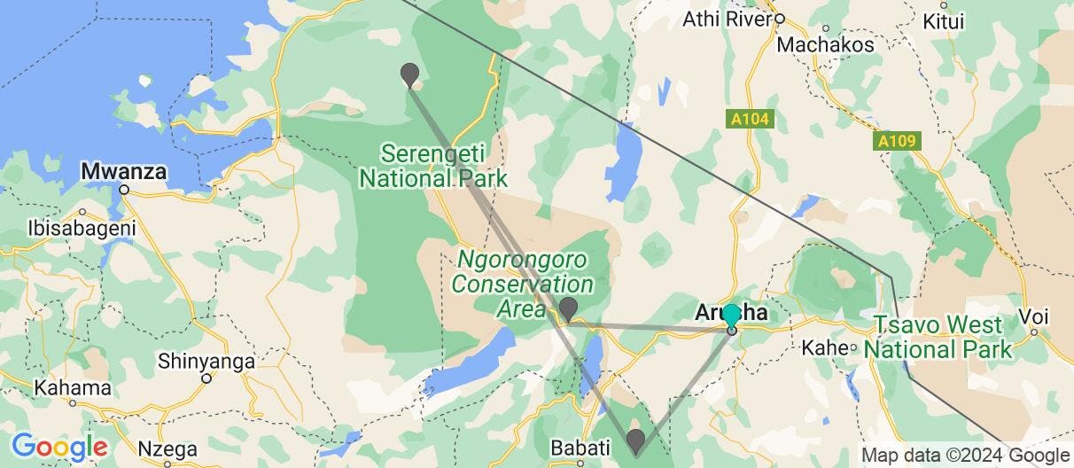 Map of Serengeti, Ngorongoro & Tarangire Safari