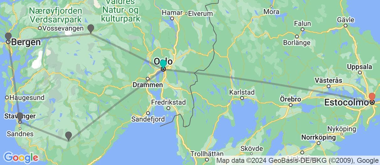 Map of Fiordos noruegos y canales de Estocolmo