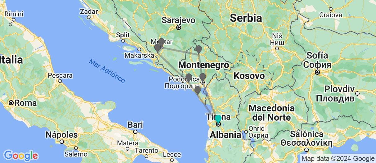 Map of Ruta apasionante por los Balcanes