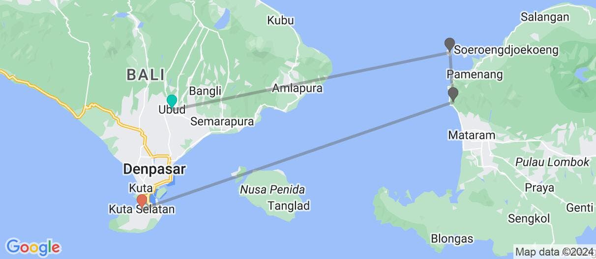 Map of Bali, Lombok y Gili Trawangan